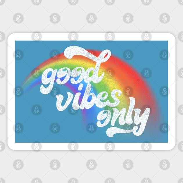 Good Vibes Only / Retro Faded Rainbow Design Magnet by DankFutura